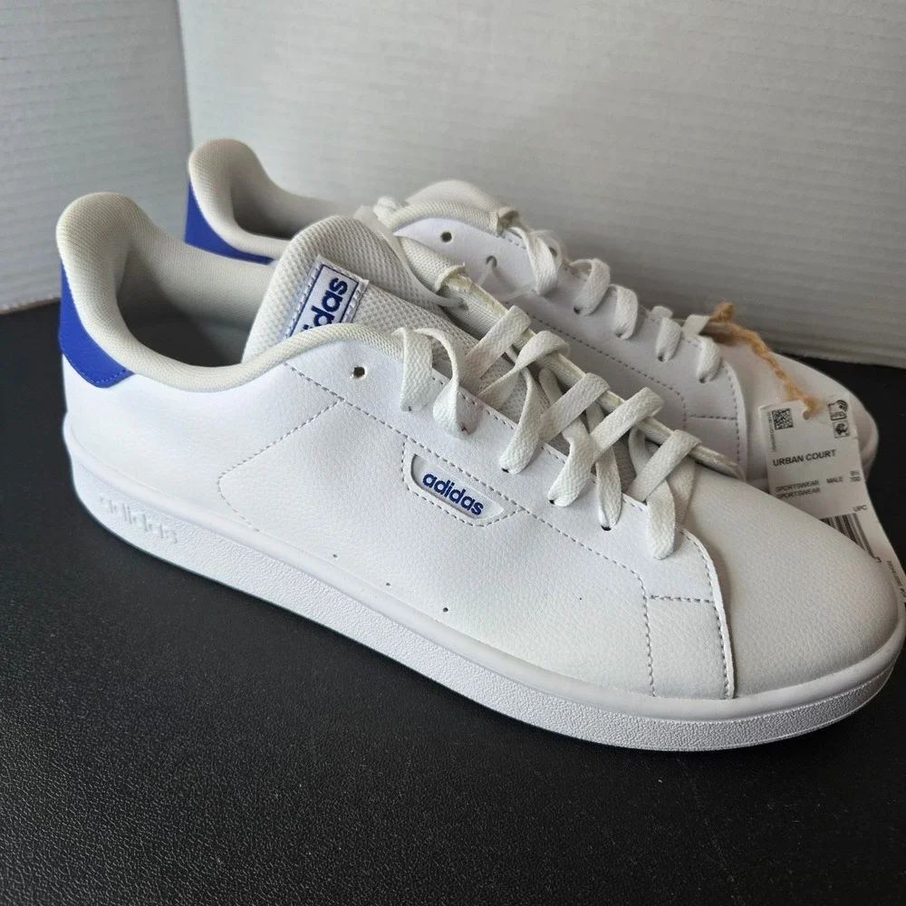 NWT Adidas Urban‎ Court IF9790 White Blue Leather Sneakers Mens Size 10